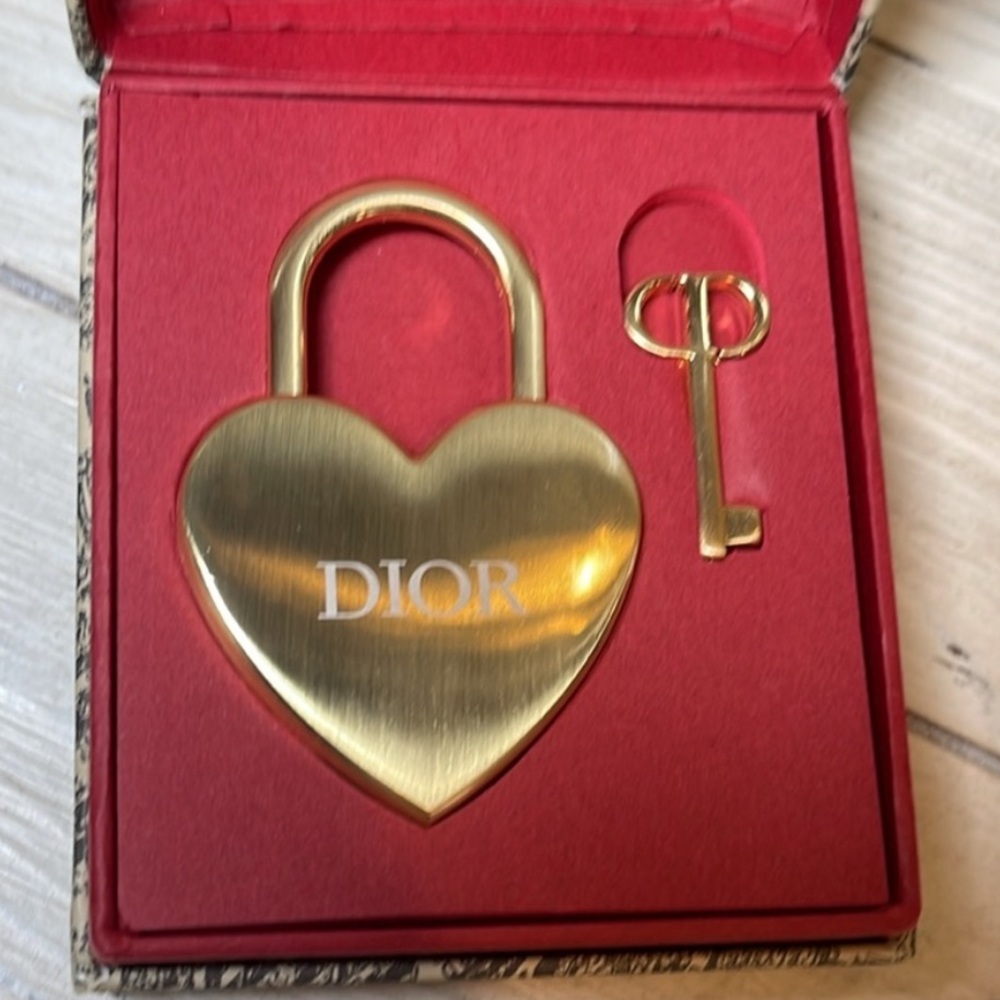 Dior Gold Heart Padlock and Key Set